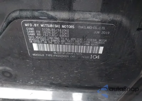 2019 Mitsubishi Mirage G4 Es из США, поврежденный, VIN ML32F3FJ5KHF17975